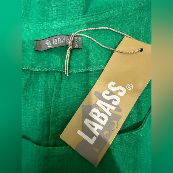 LaBass Tunic  Women Short Sleeve Embroidered Green 100% Linen Italy One Size - Picture 8 of 11